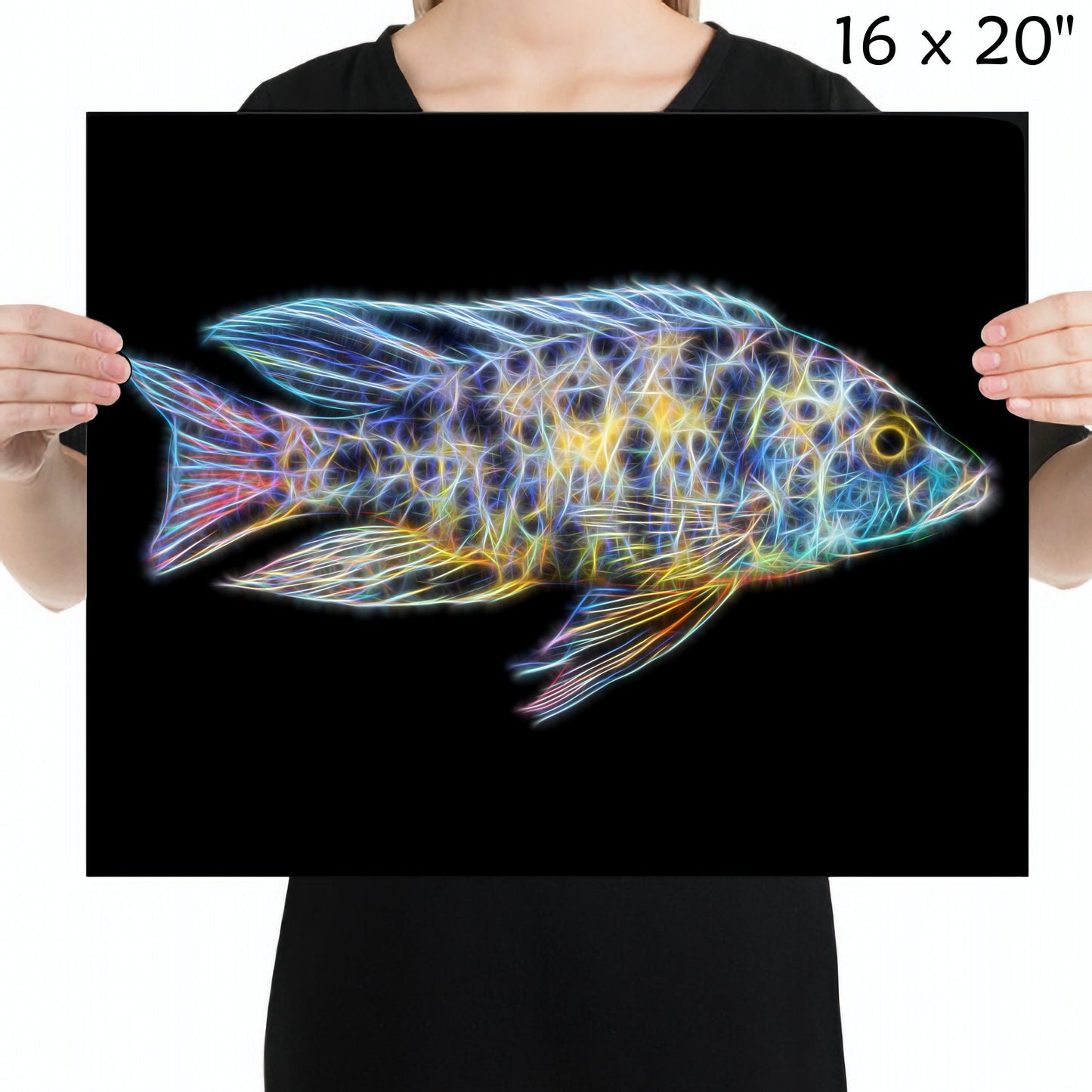Yellow OB Peacock Cichlid Fish Print with Stunning Fractal Art Design. Aulonocara