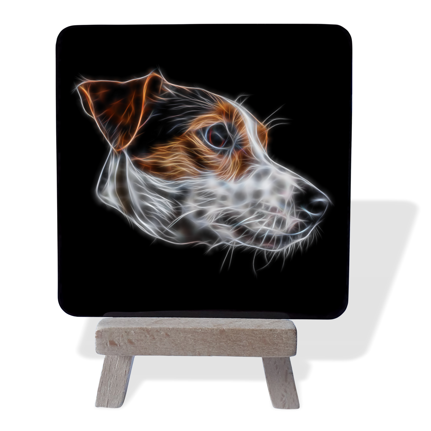 Jack Russell #1 Metal Plaque and Mini Easel with Fractal Art Design
