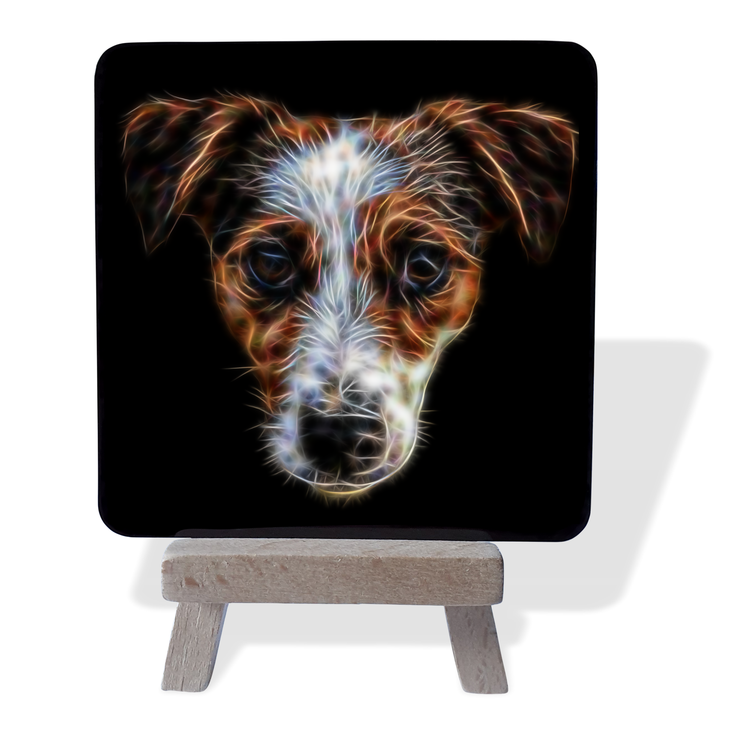 Jack Russell #2 Metal Plaque and Mini Easel with Fractal Art Design