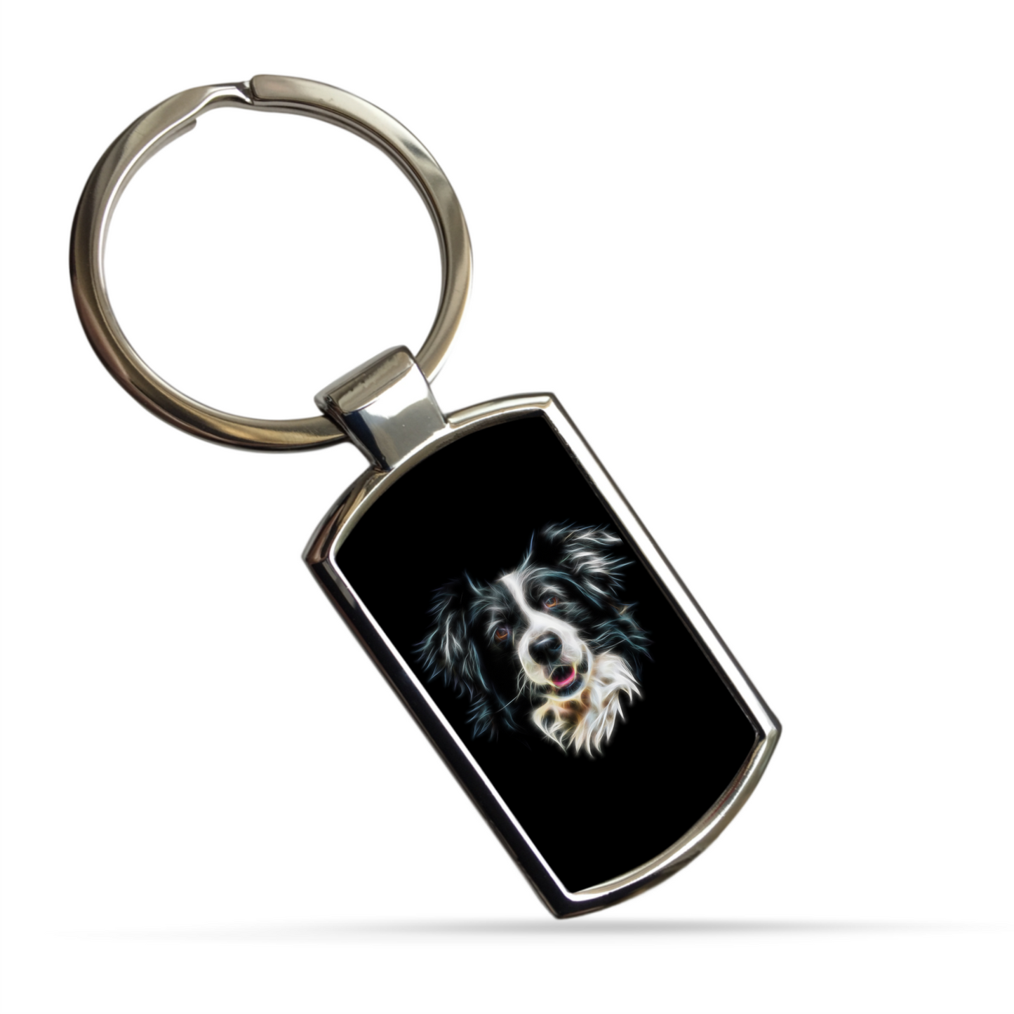 Border Collie Metal Rectangle Keyring