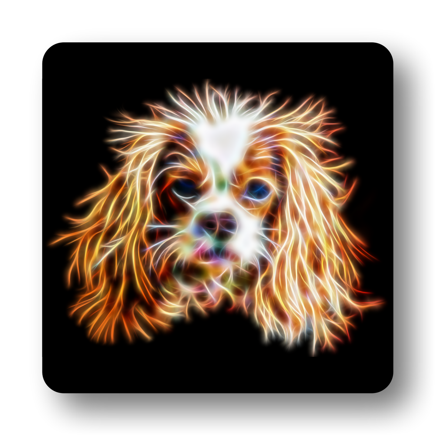 King Charles Spaniel - Blenheim King Charles Spaniel Coaster Fractal Art Design