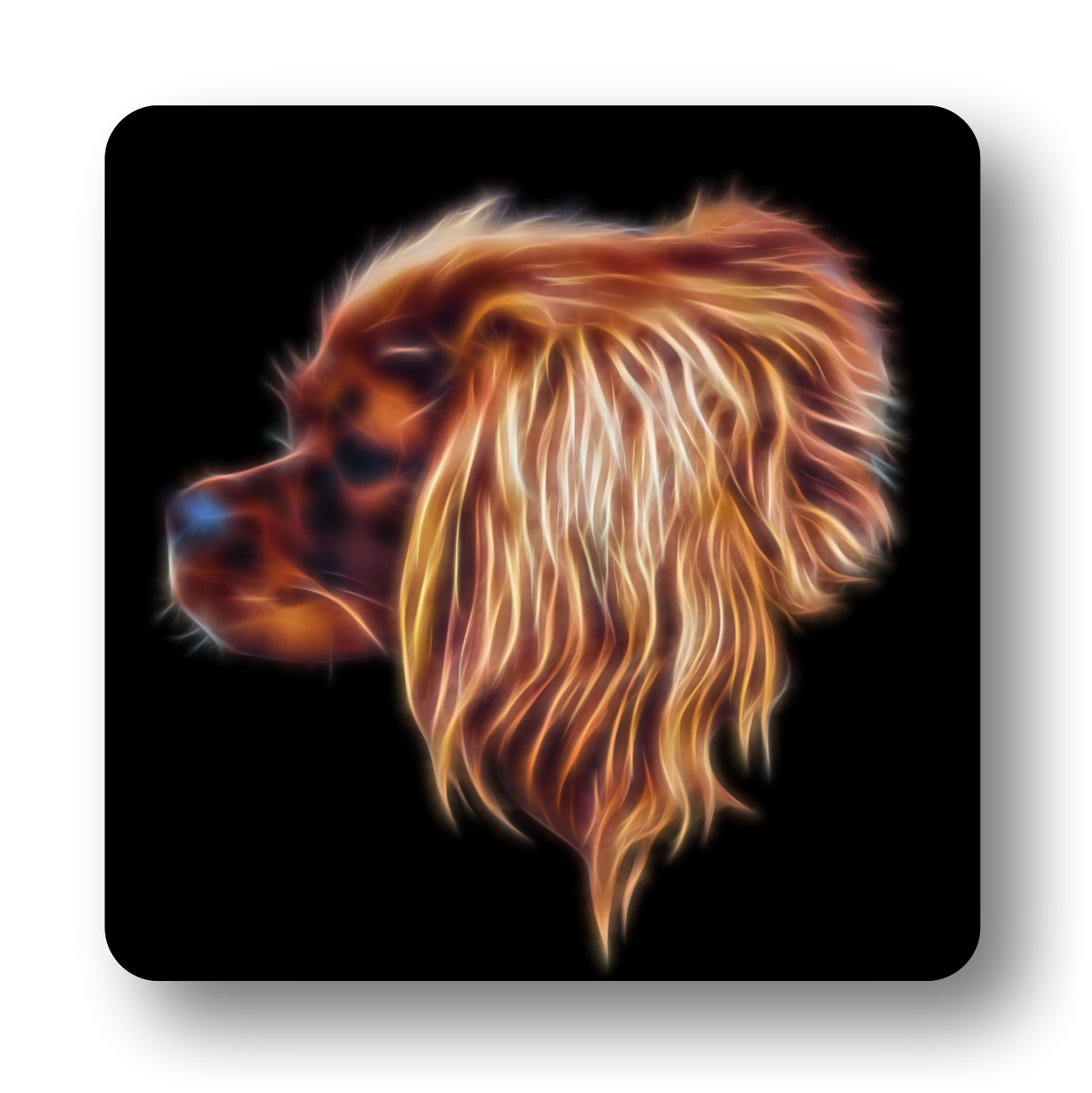 King Charles Spaniel - Ruby King Charles Spaniel Coaster Fractal Art Design