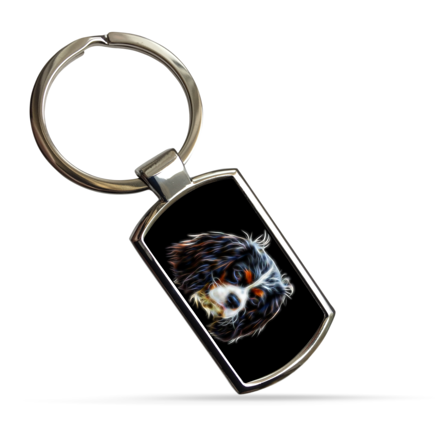 Tri-coloured King Charles Spaniel Metal Rectangle Keyring