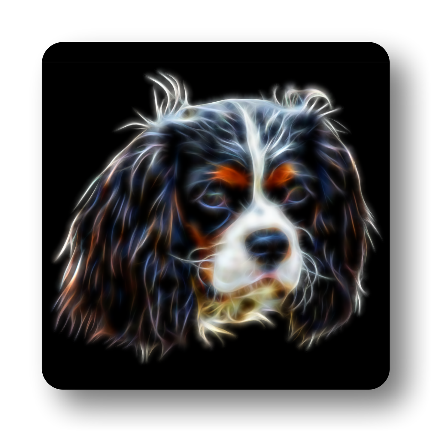 King Charles Spaniel - Tri-coloured King Charles Spaniel Coaster Fractal Art Design