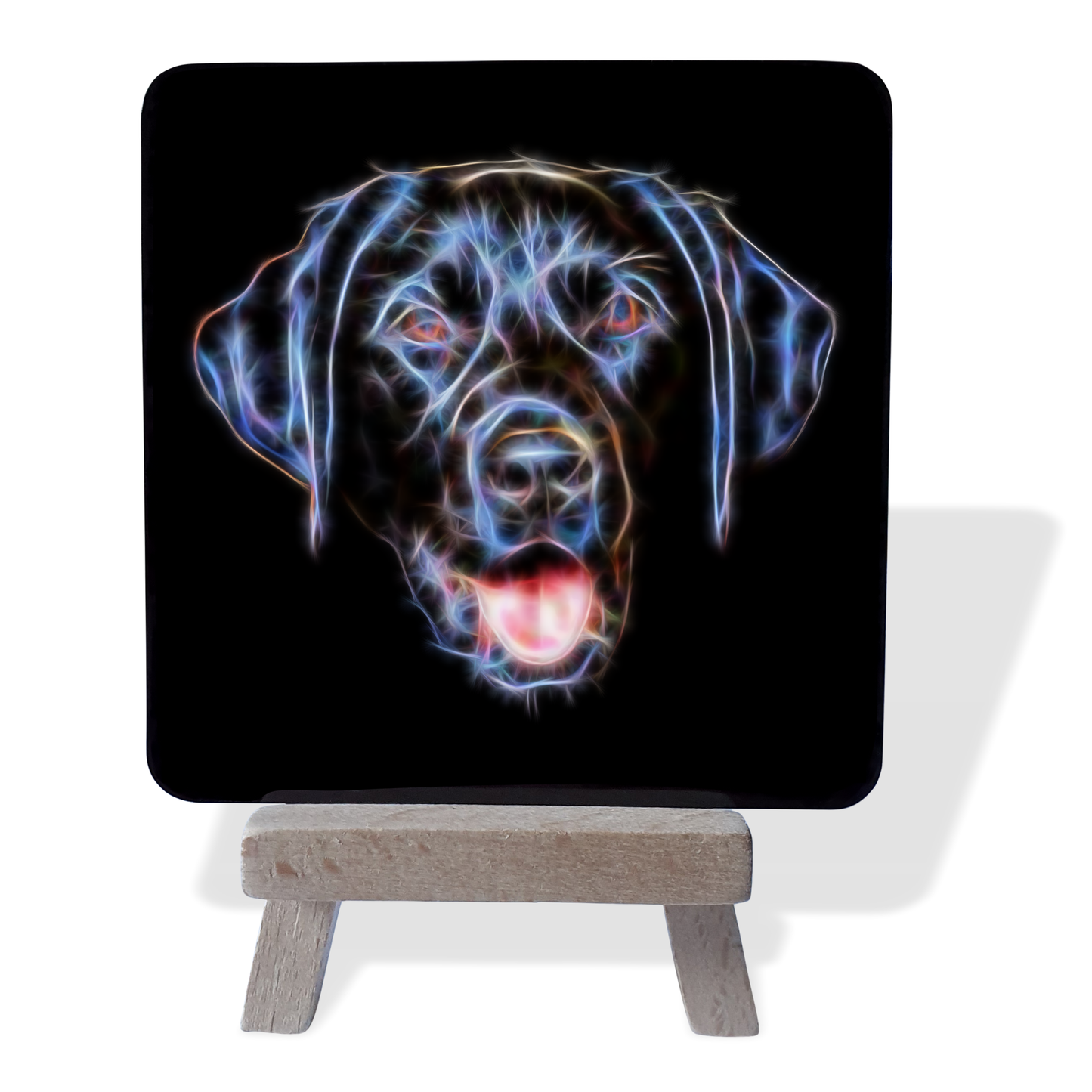 Black Labrador Metal Plaque and Mini Easel with Fractal Art Design