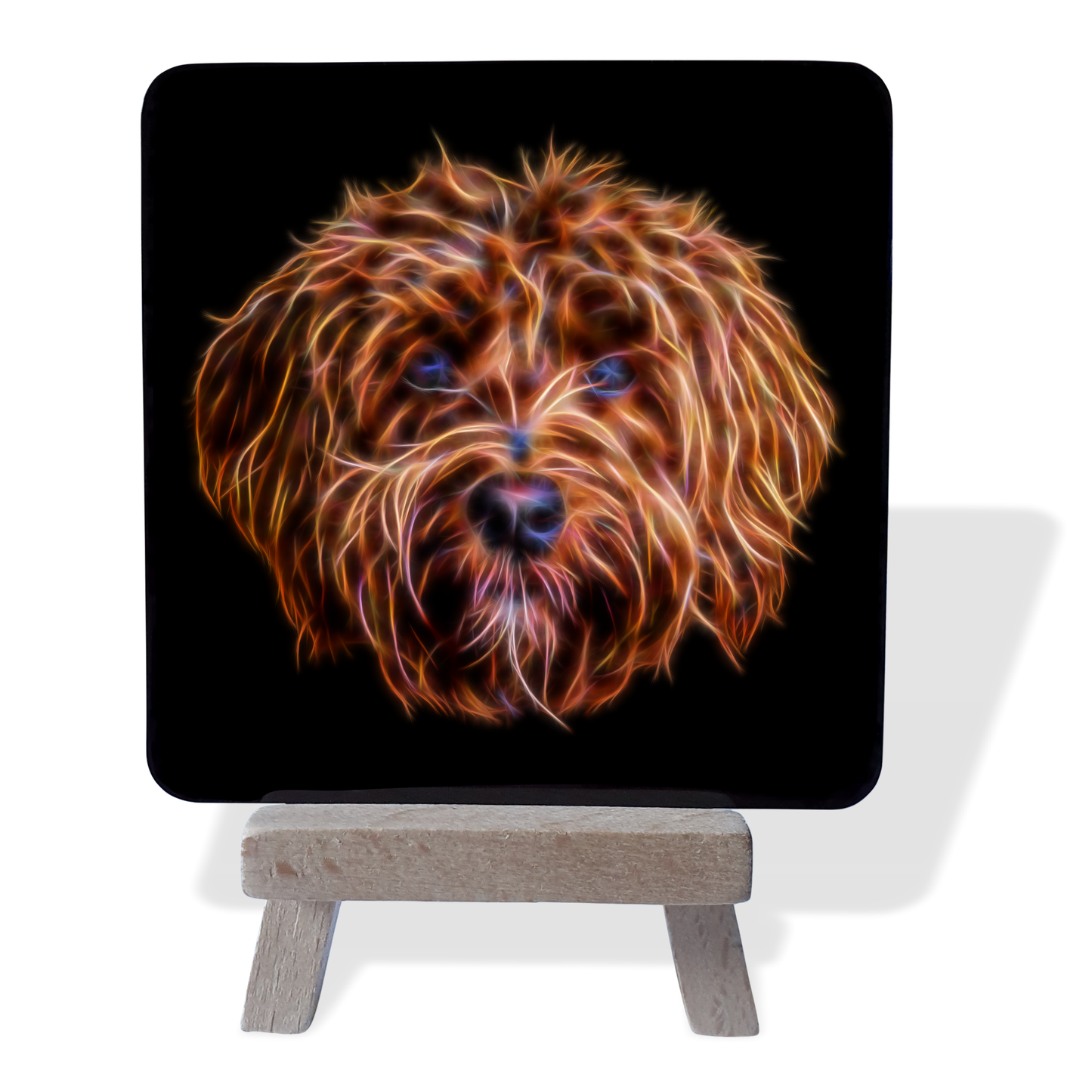 Red Labradoodle #1 Metal Plaque and Mini Easel with Fractal Art Design