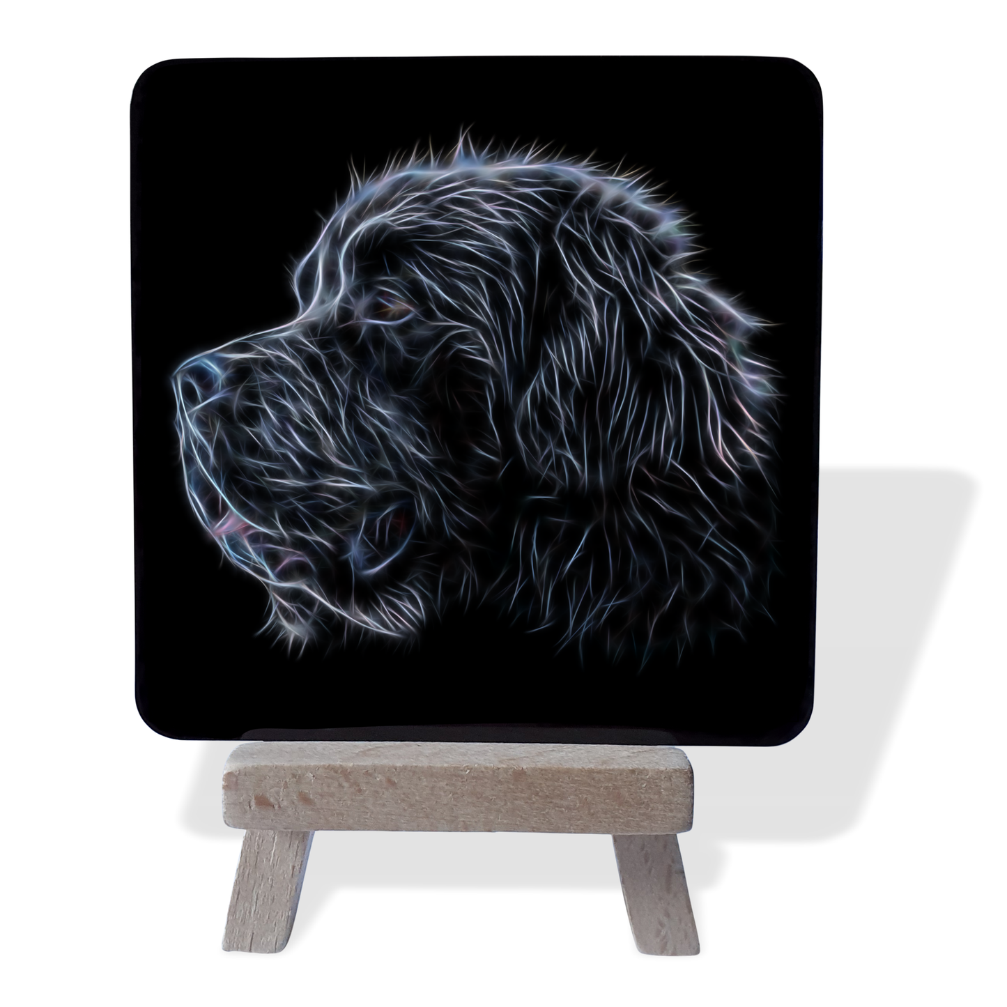 Newfoundland black #2 Metal Plaque and Mini Easel with Fractal Art Design