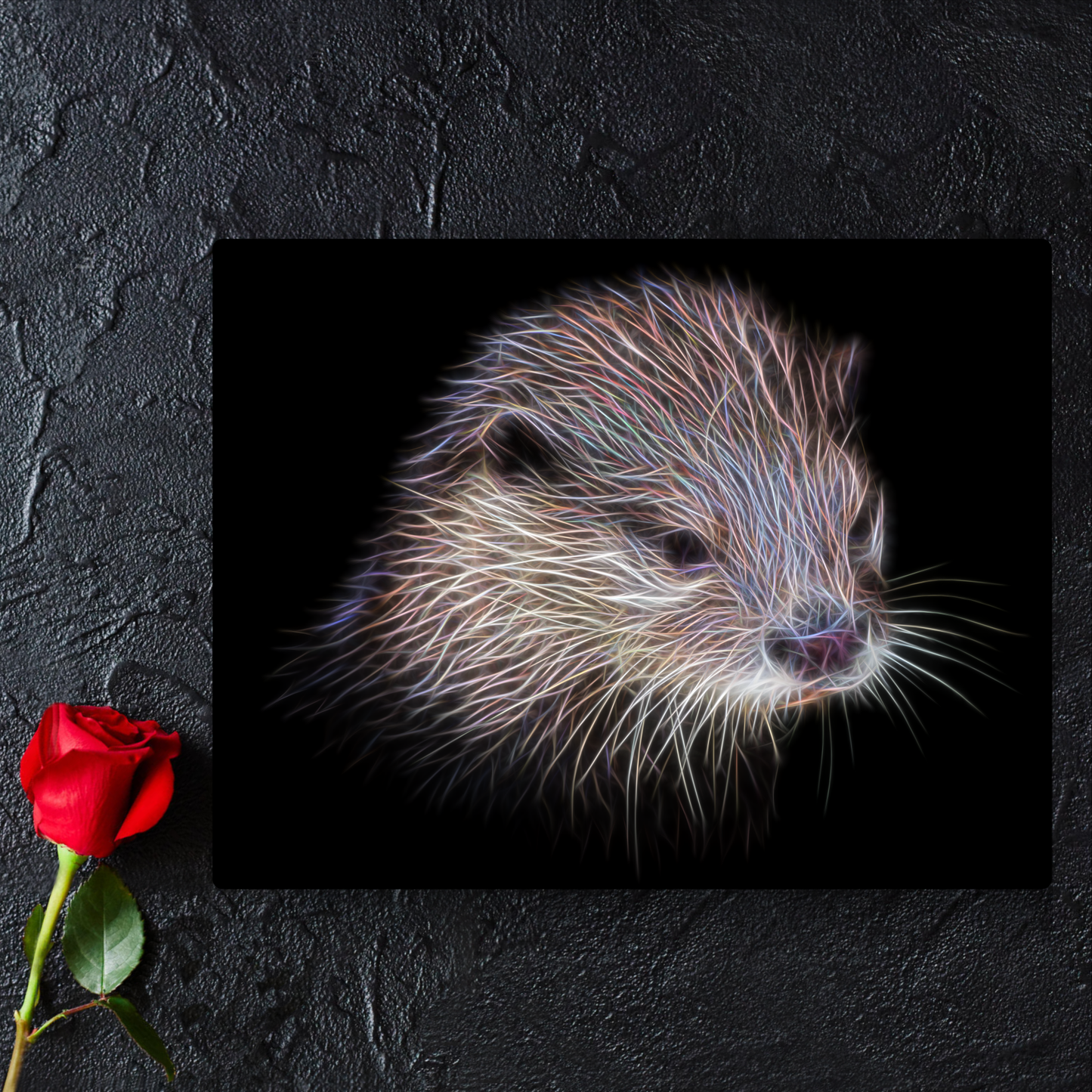 Otter Metal Wall Plaque with Fractal Art Design