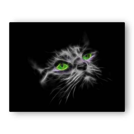 Green Eye Grey Cat Aluminium Metal Wall Plaque