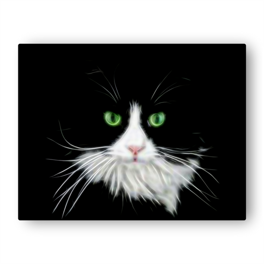 Black & White Cat Aluminium Metal Wall Plaque with Stunning Fractal Art Design.