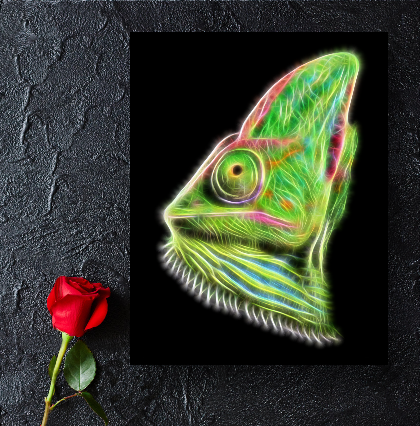 Chameleon Fractal Art Metal Wall Plaque