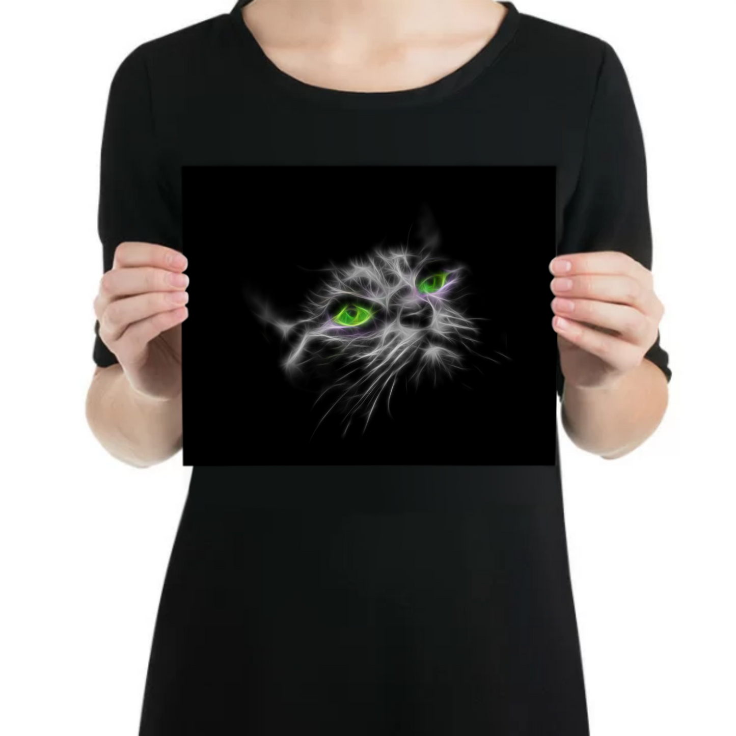 Green Eye Grey Cat Aluminium Metal Wall Plaque