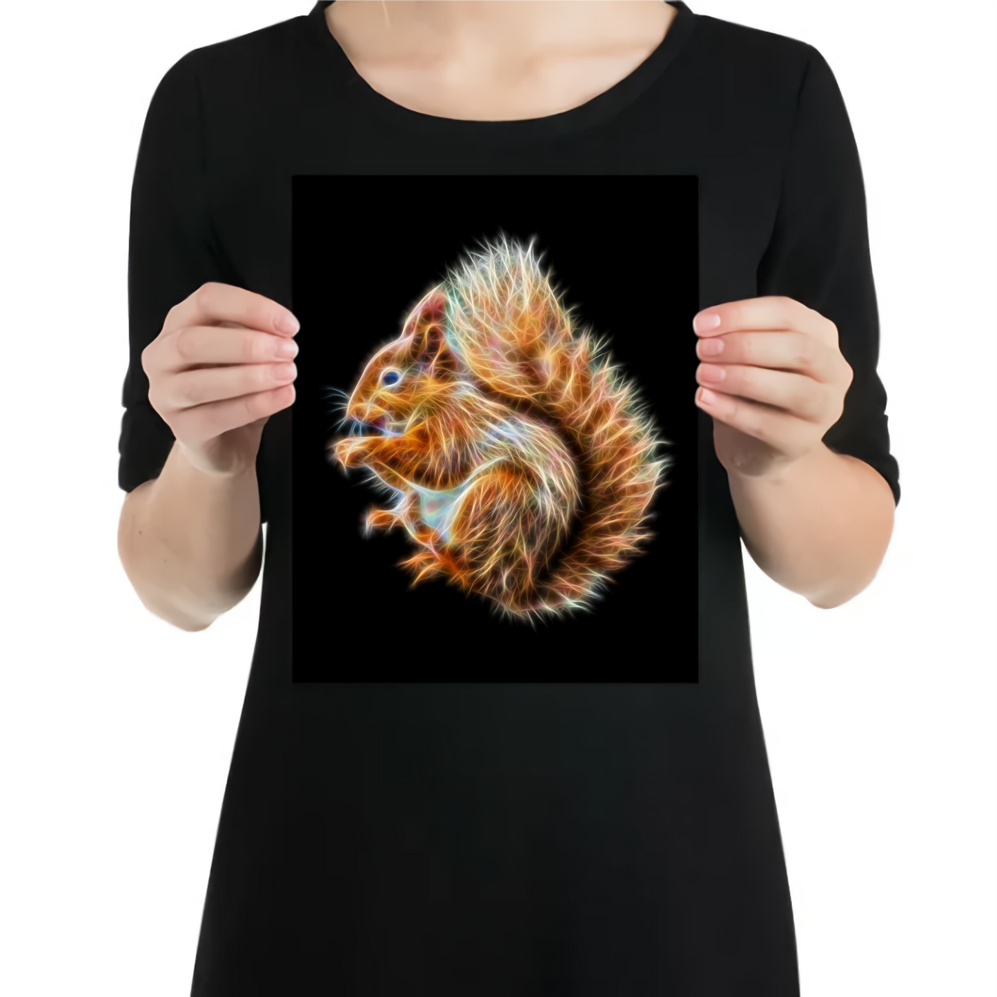 Red Squirrel Metal Wall Plaque with Stunning Fractal Art Design