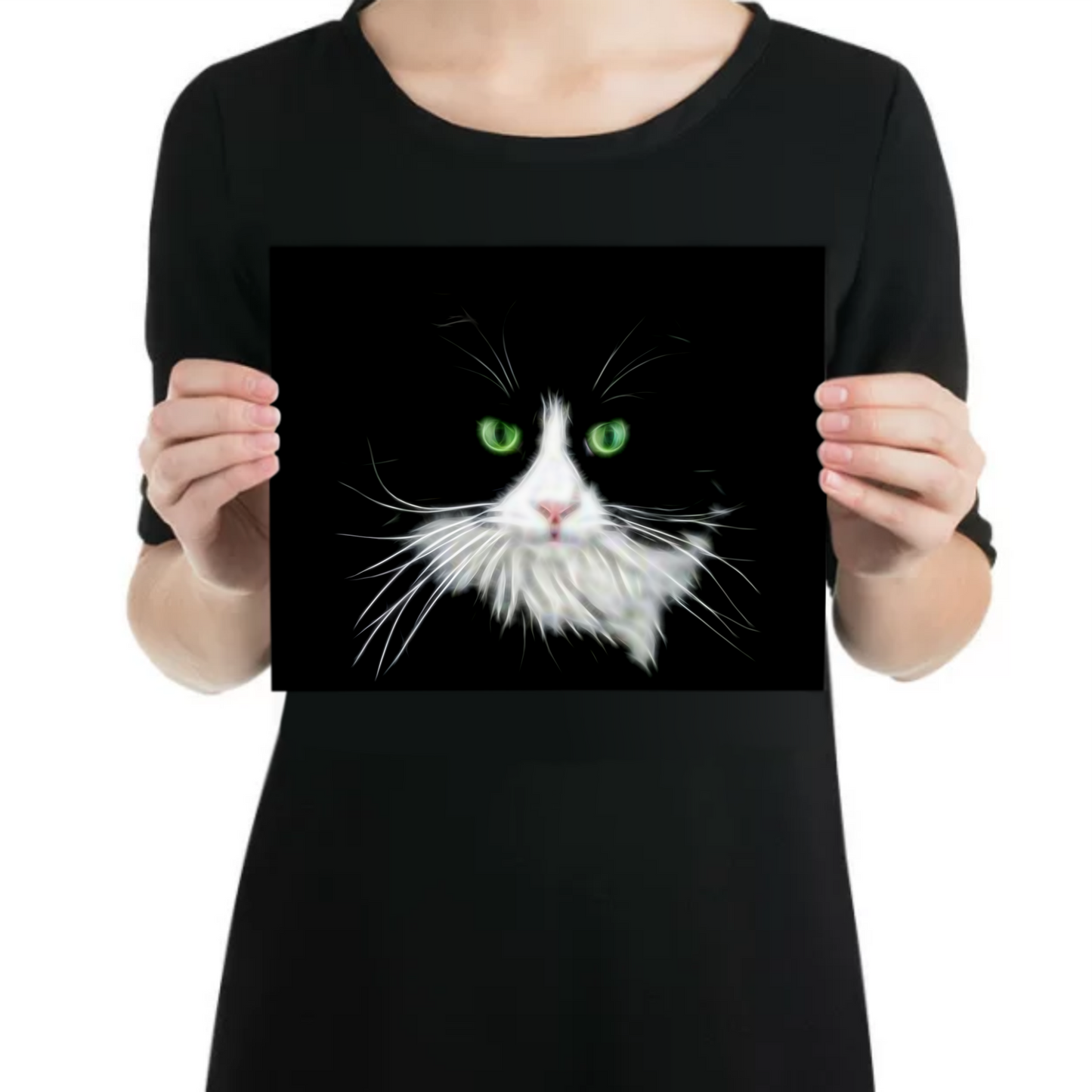 Black & White Cat Aluminium Metal Wall Plaque with Stunning Fractal Art Design.
