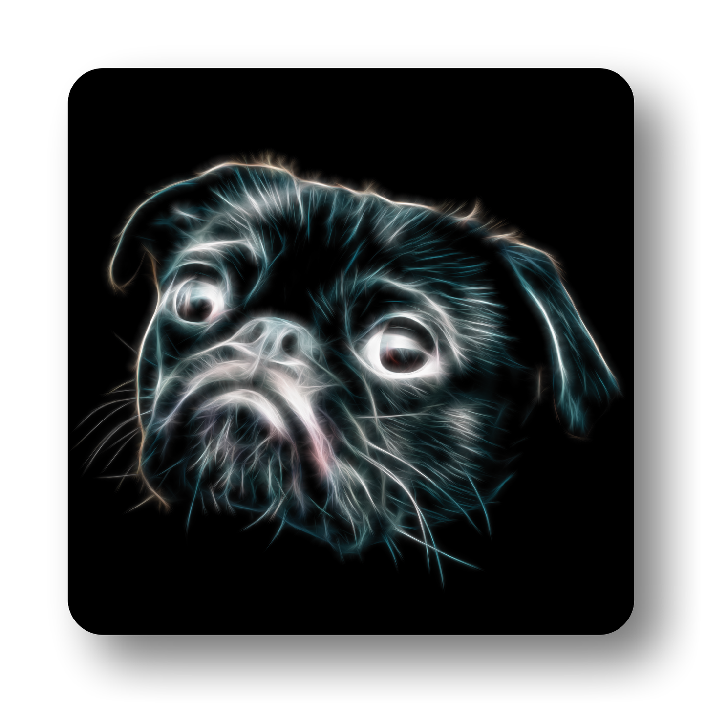 Pug Black Coaster Fractal Art Design