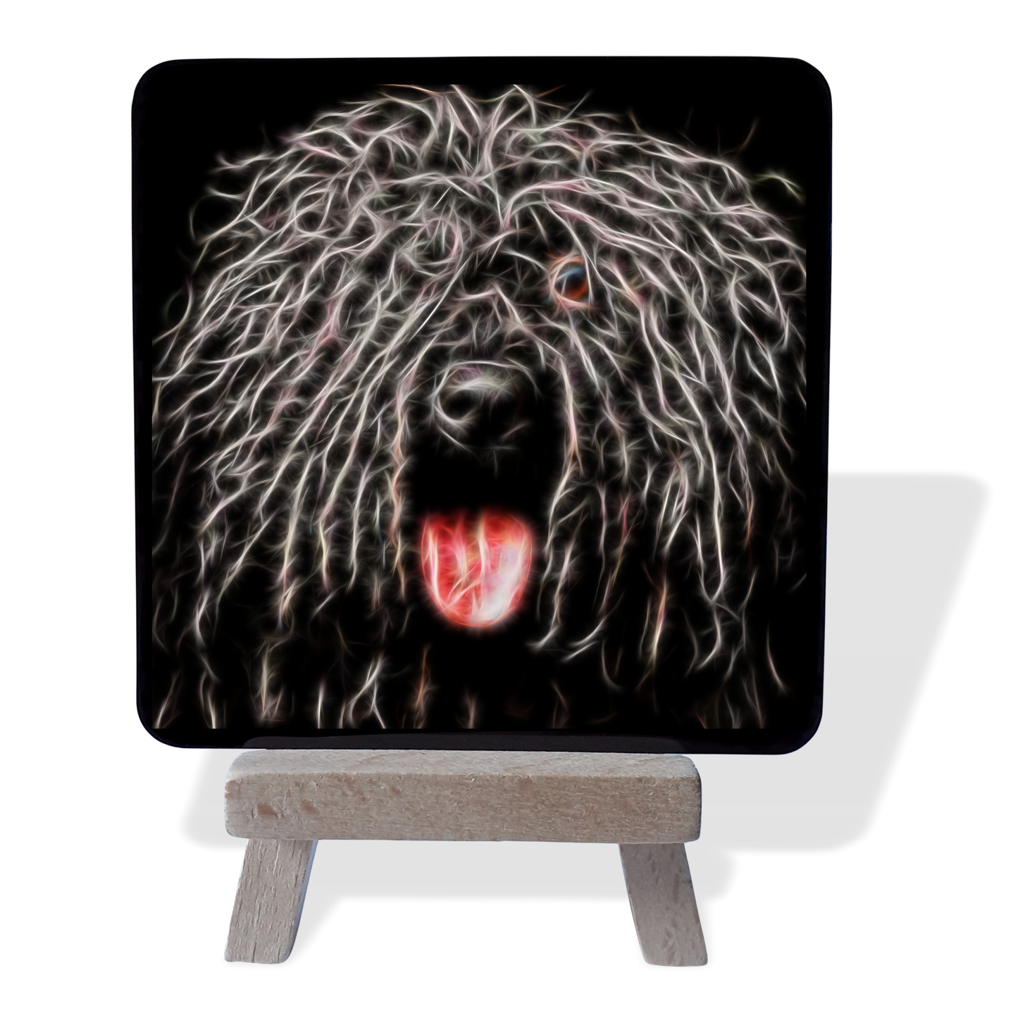Puli #1 Metal Plaque and Mini Easel with Fractal Art Design