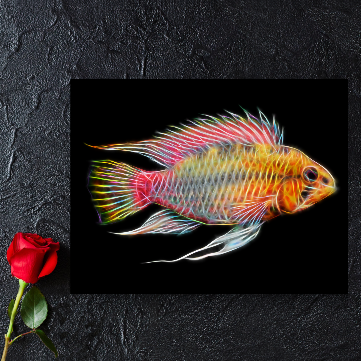 Red Line Dwarf Apistogramma Cichlid Metal Wall Plaque.