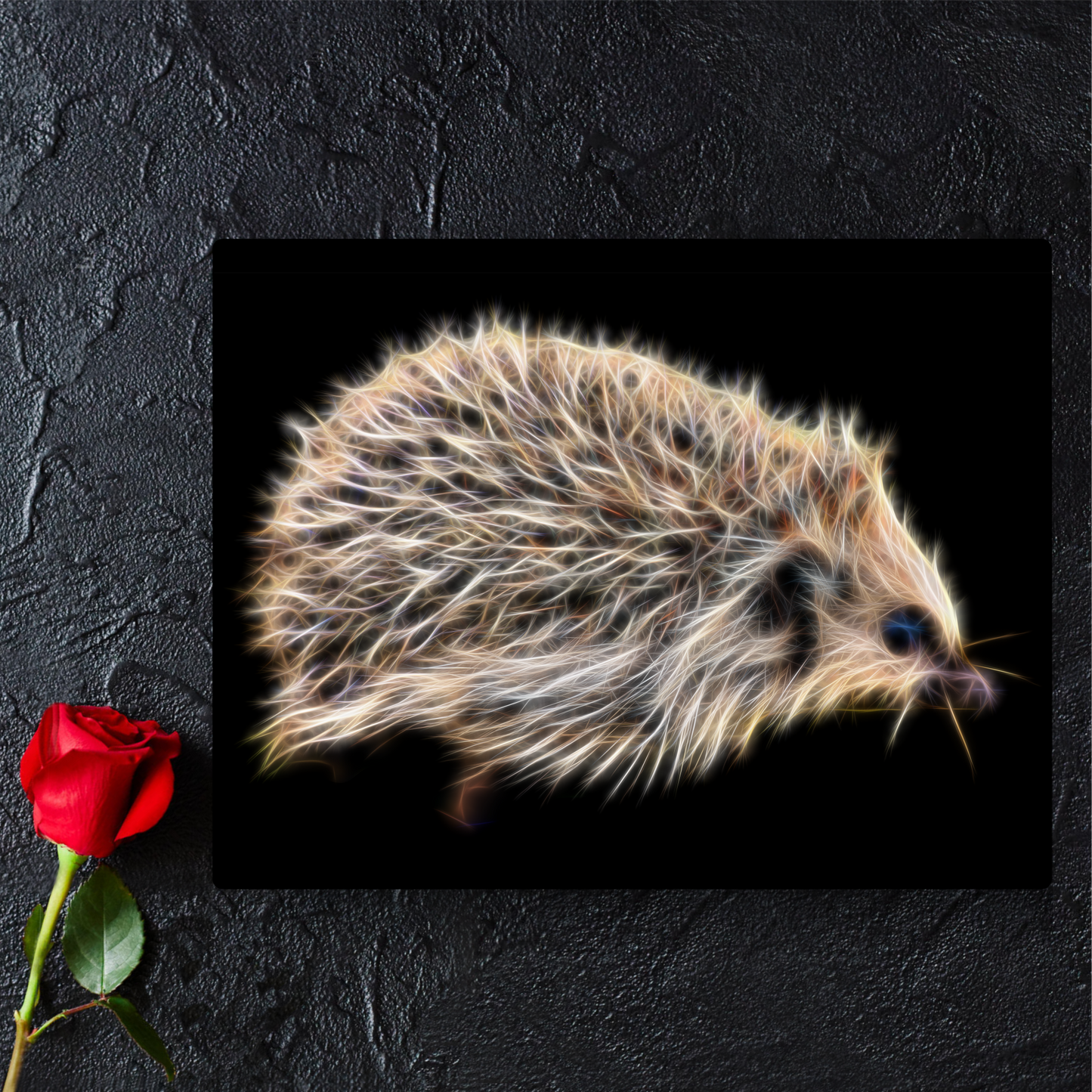 Hedgehog Metal Wall Plaque with Stunning Fractal Art Design