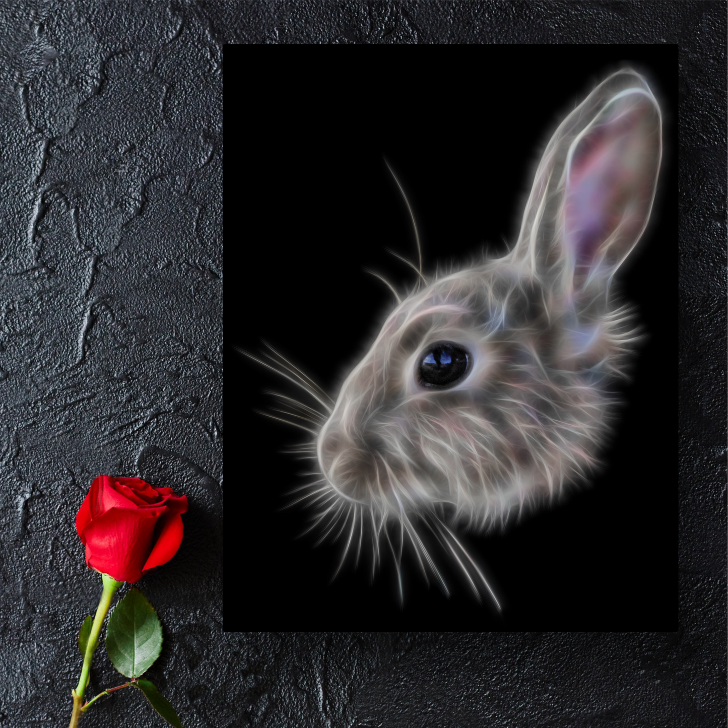Rabbit Aluminium Metal Wall Plaque with Stunning Fractal Art Design.