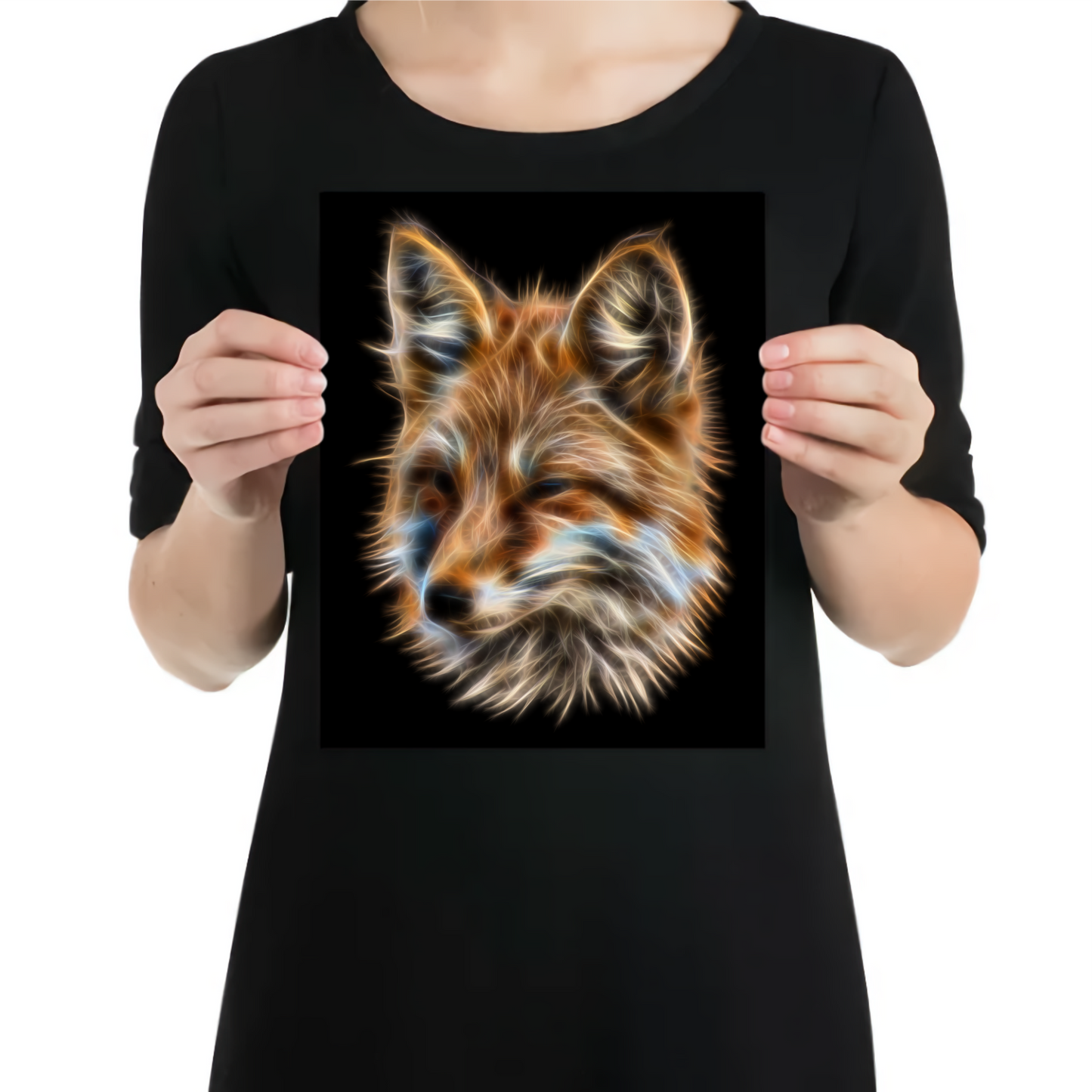 Fox Metal Wall Plaque with Stunning Fractal Art Design. Also available as Mouse Pad, Keychain or Coaster.