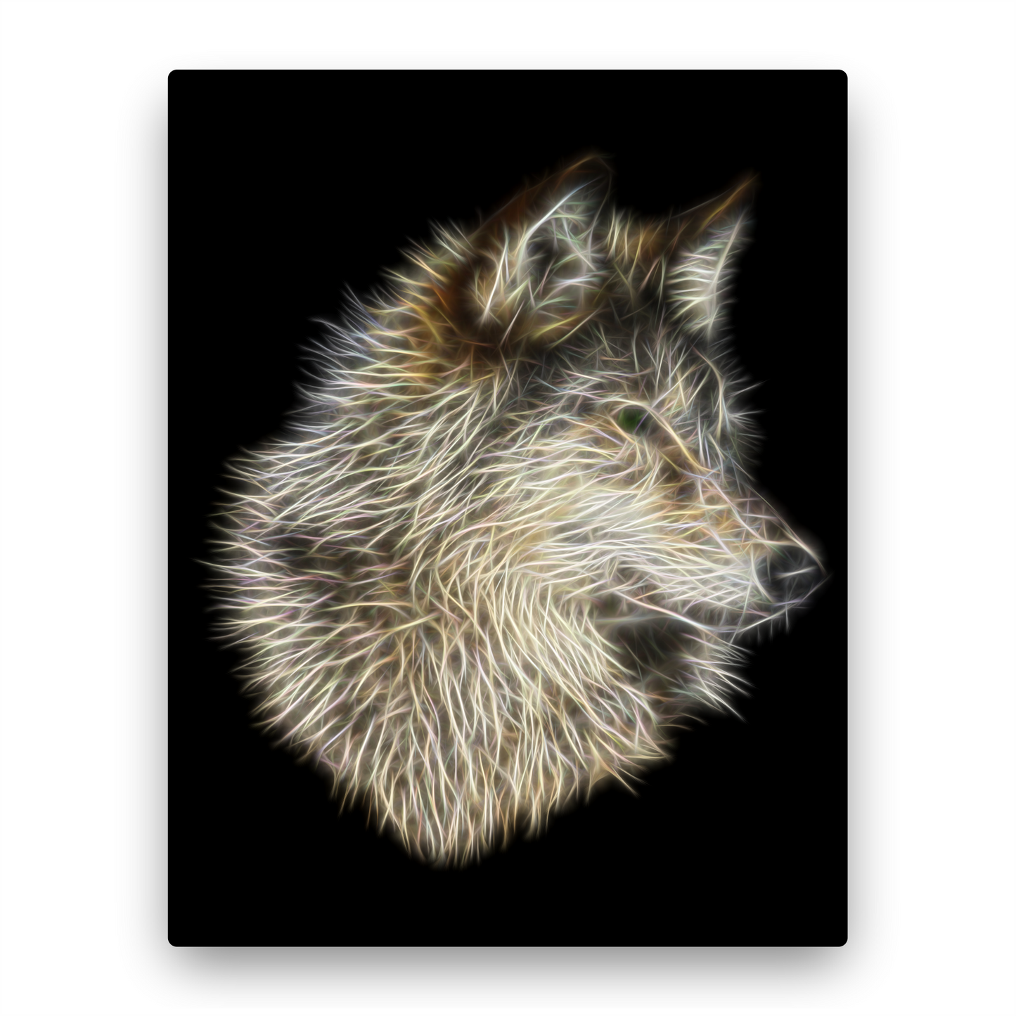 Wolf Metal Wall Plaque with Fractal Art Design
