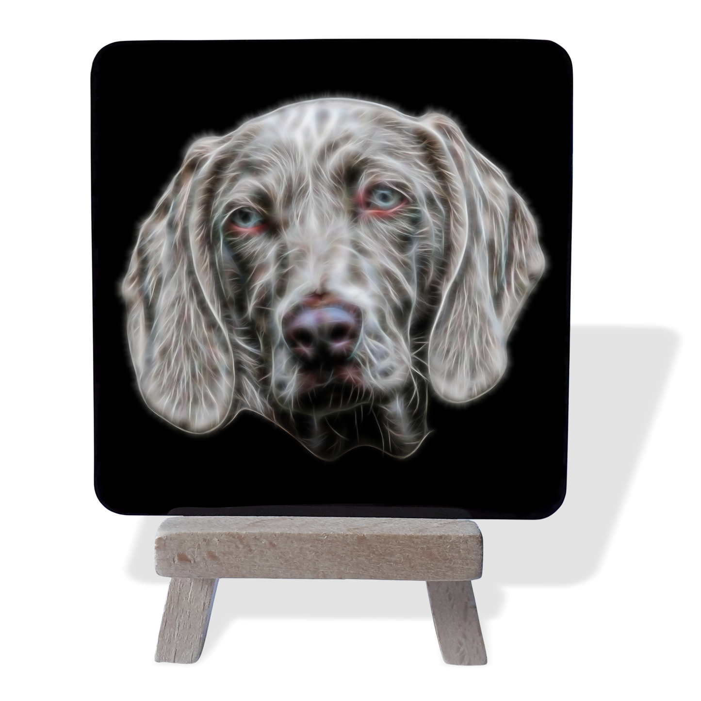 Weimaraner #1 Metal Plaque and Mini Easel with Fractal Art Design