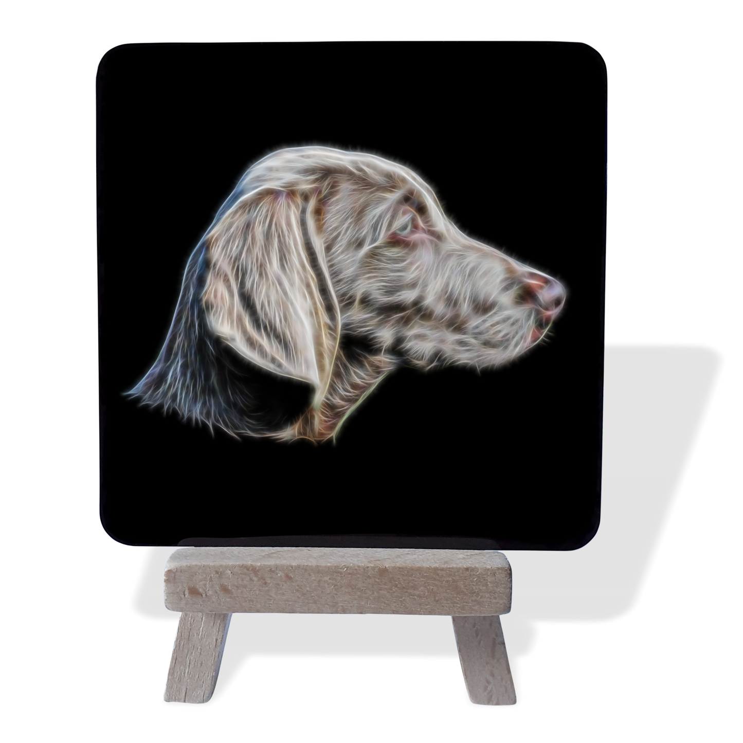Weimaraner #2 Metal Plaque and Mini Easel with Fractal Art Design