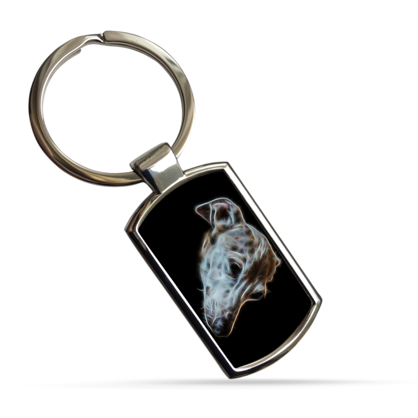 Tan Whippet Metal Rectangle Keyring
