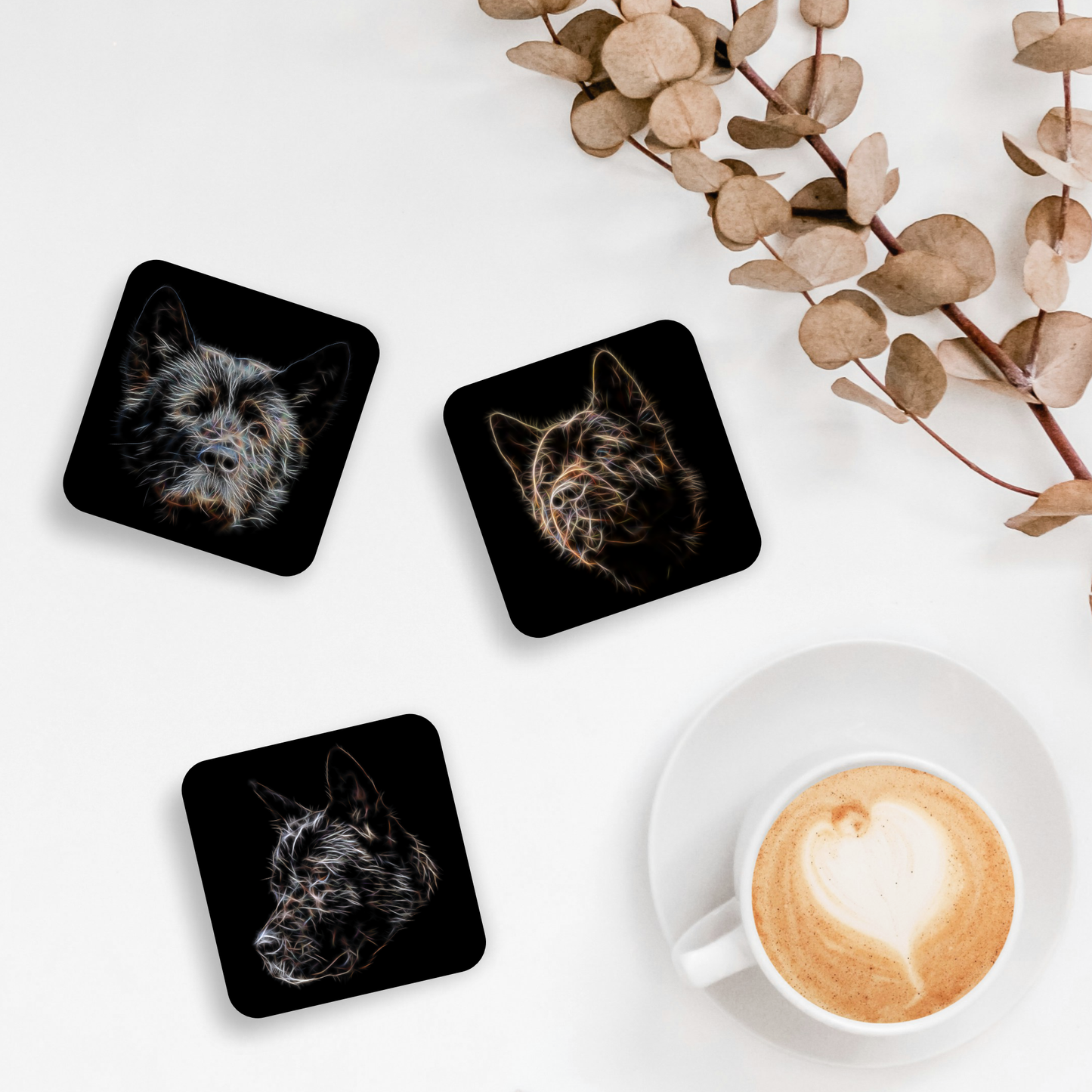 American Akita Coasters with Fractal Art Design.