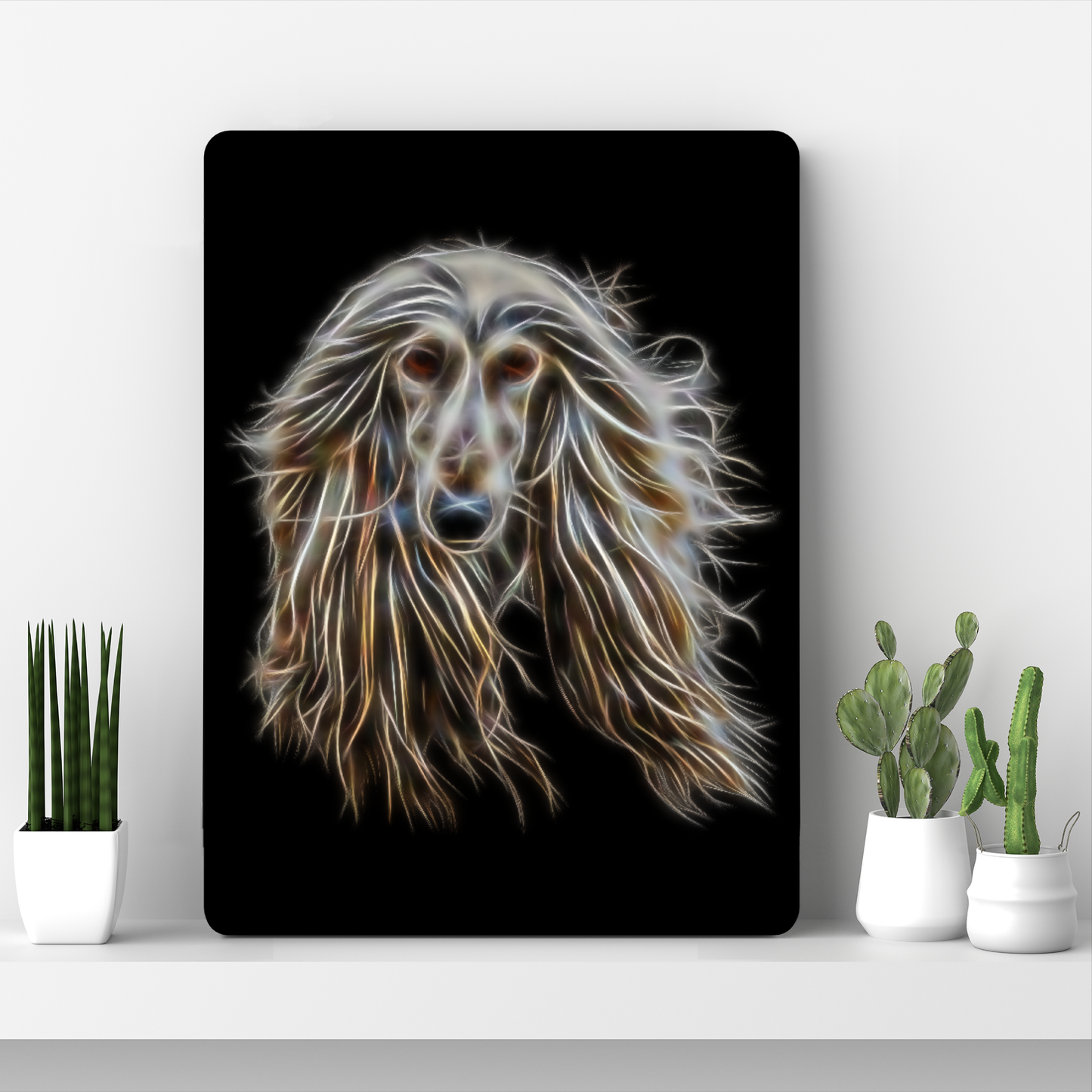 Afghan Hound Metal Wall Plaque with Stunning Fractal Art Design