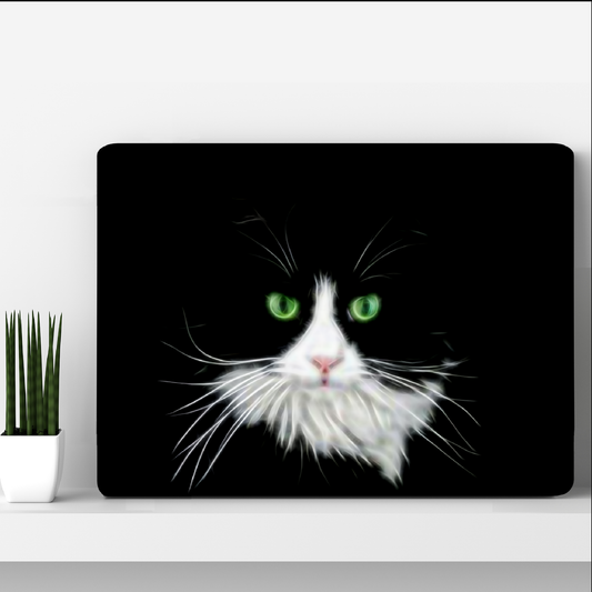 Black & White Cat Aluminium Metal Wall Plaque with Stunning Fractal Art Design.