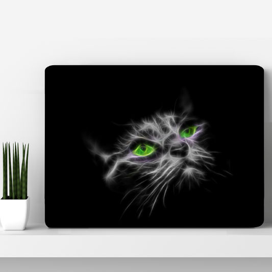Green Eye Grey Cat Aluminium Metal Wall Plaque