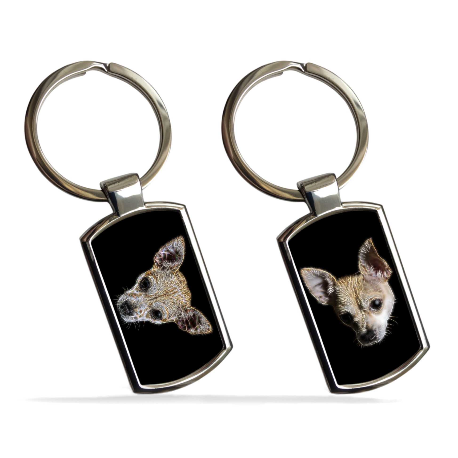 Cream Chihuahua Metal Rectangle Keyring