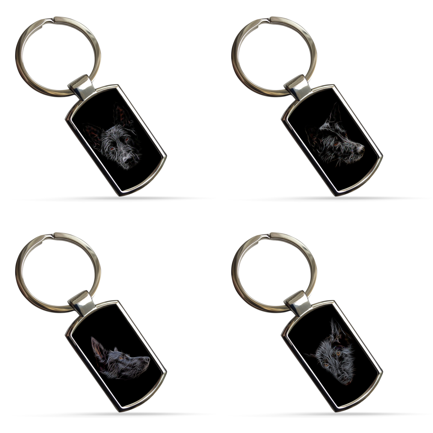 Black German Shepherd Metal Metal Rectangle Keyring