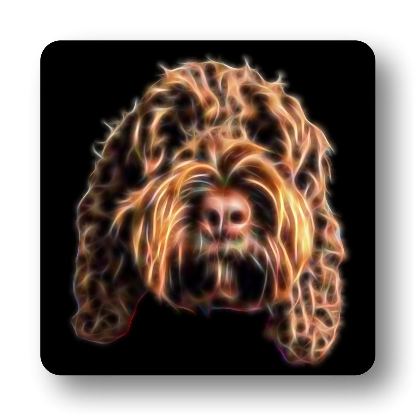 Chocolate Brown Cockapoo Coasters, Set of 2, with Stunning Fractal Art Design.