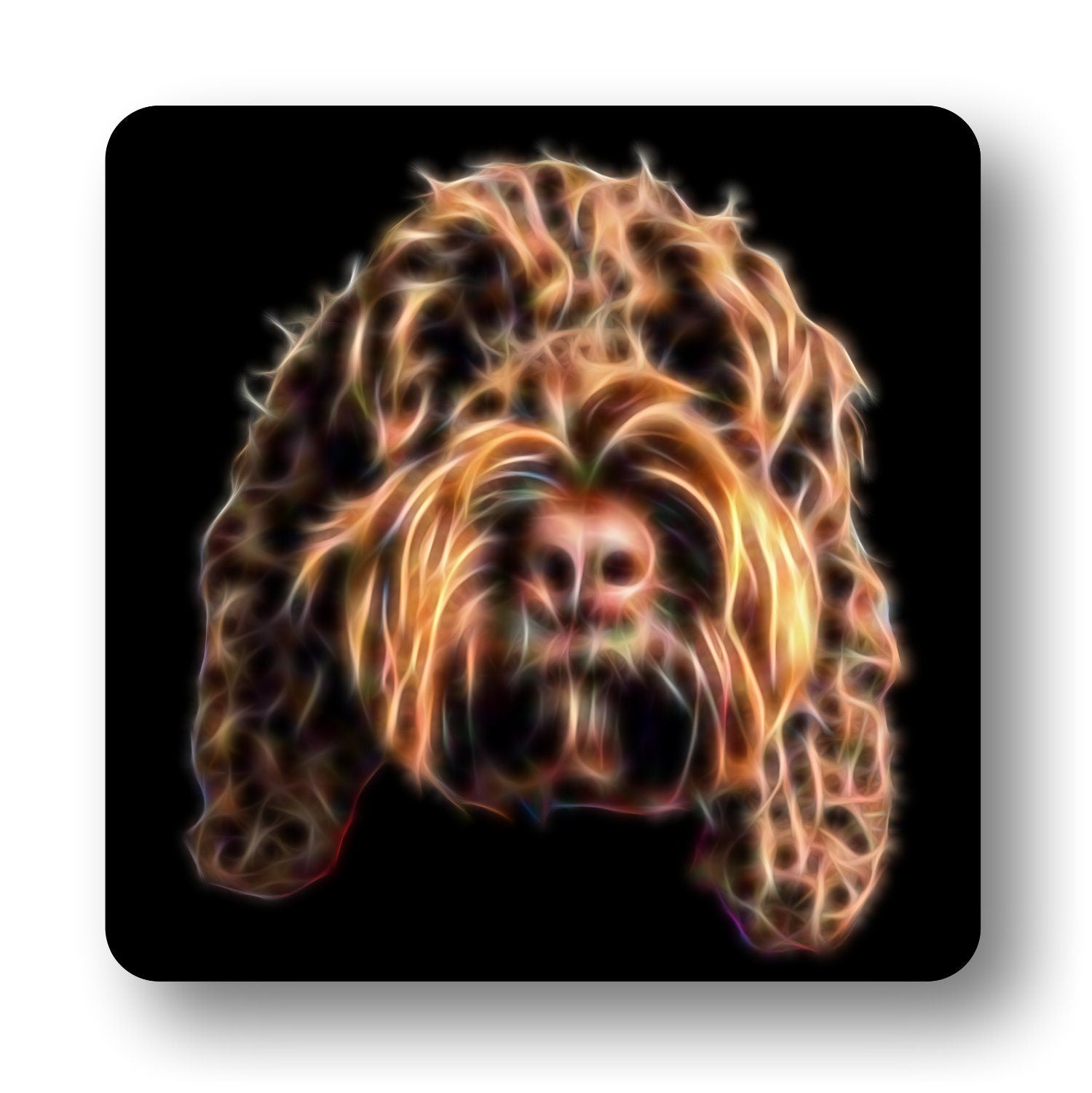 Chocolate Brown Cockapoo Coasters, Set of 2, with Stunning Fractal Art Design.