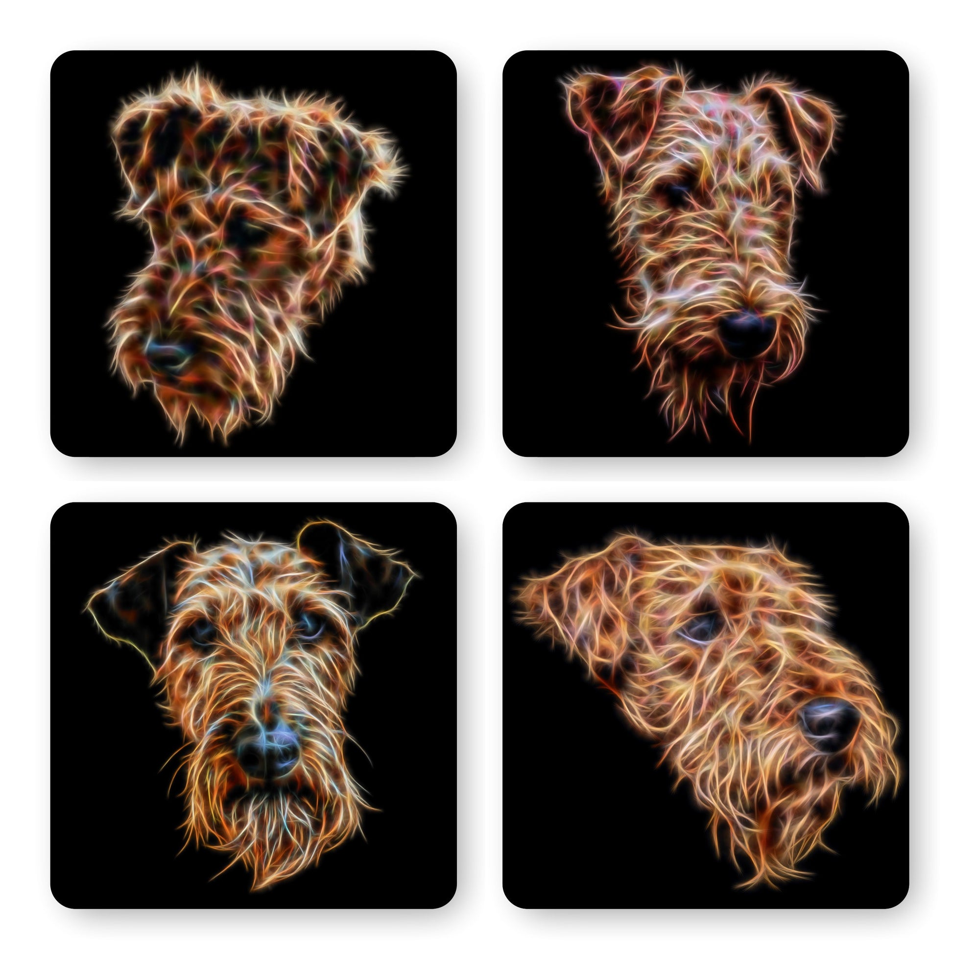 Airedale Terrier Coasters with Stunning Fractal Art Design. Perfect Airedale Lover Gift.