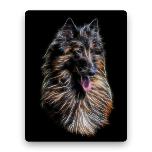 Belgian Tervuren Sheepdog Aluminium Metal Wall Plaque with Stunning Fractal Art Design.