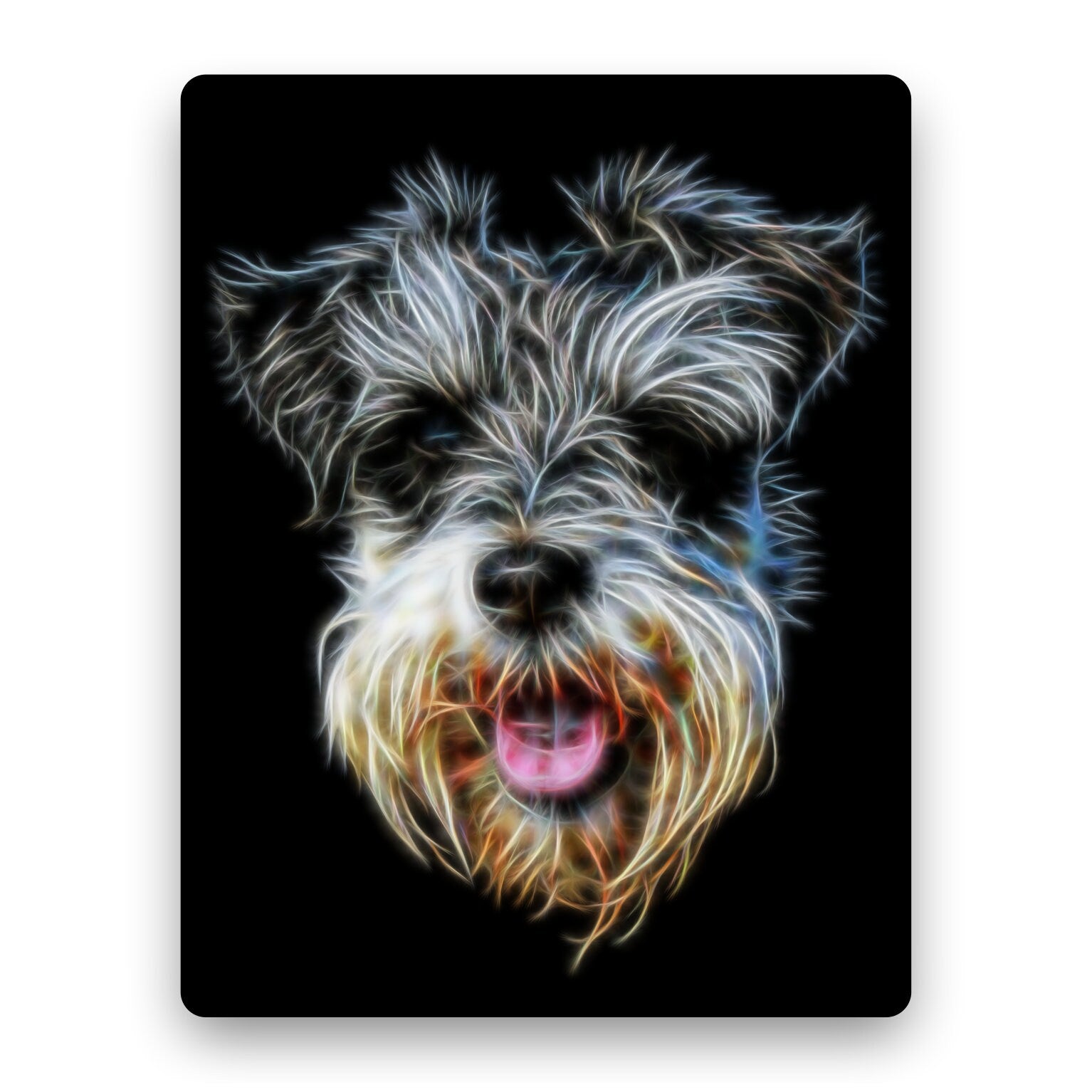 Schnauzer Metal Wall Plaque with Stunning Fractal Art Design.