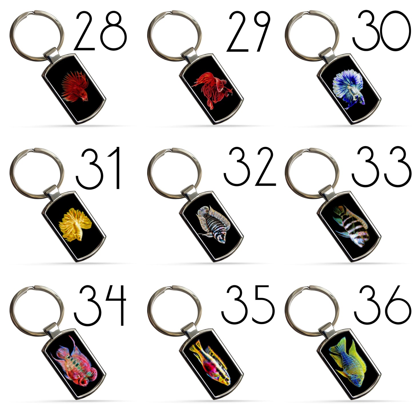 Fish Keychain / Keyring / Bagtag including Betta, Cichlid, Guppy, Discus, Angel. A Perfect Gift for Aquatic Lover.