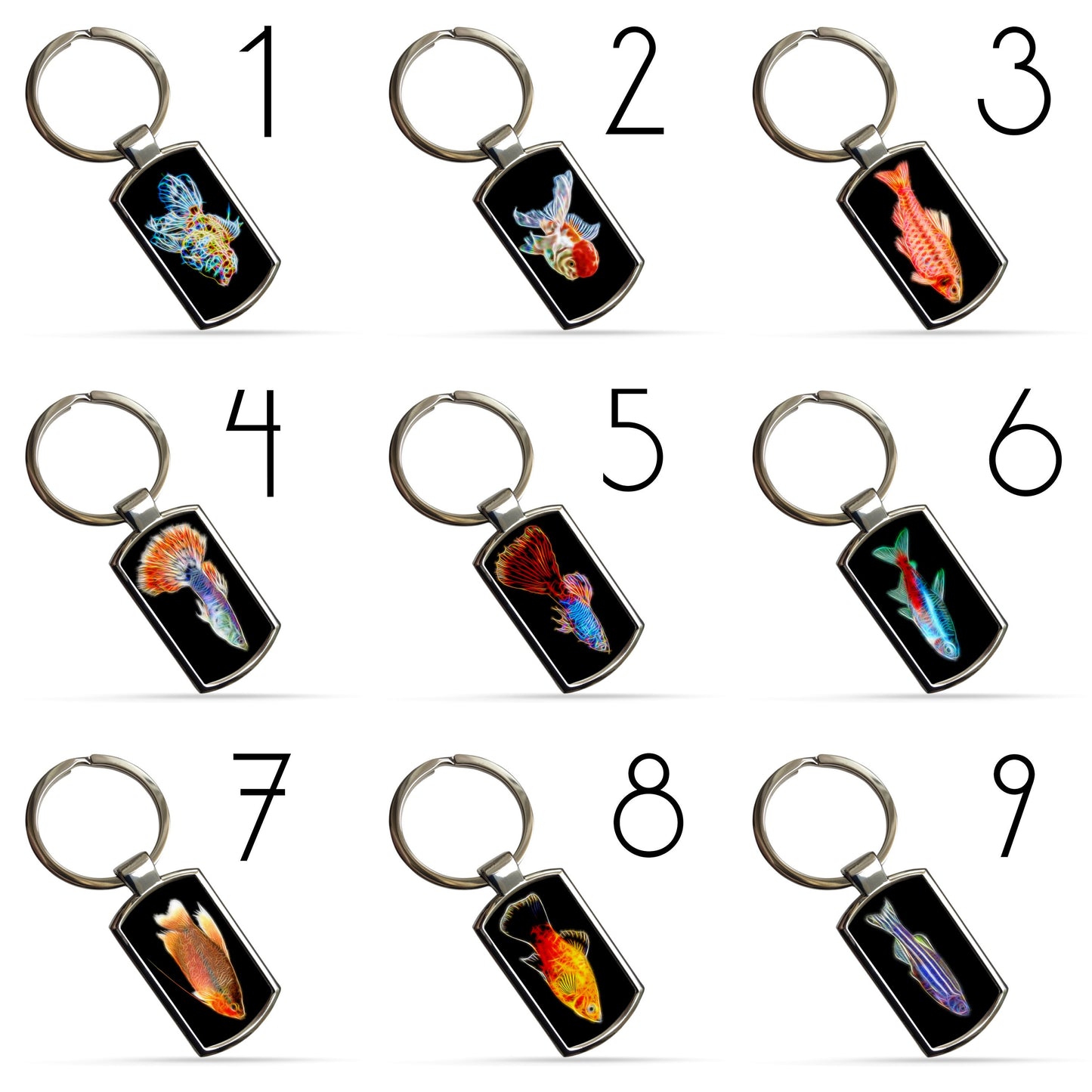 Fish Keychain / Keyring / Bagtag including Betta, Cichlid, Guppy, Discus, Angel. A Perfect Gift for Aquatic Lover.