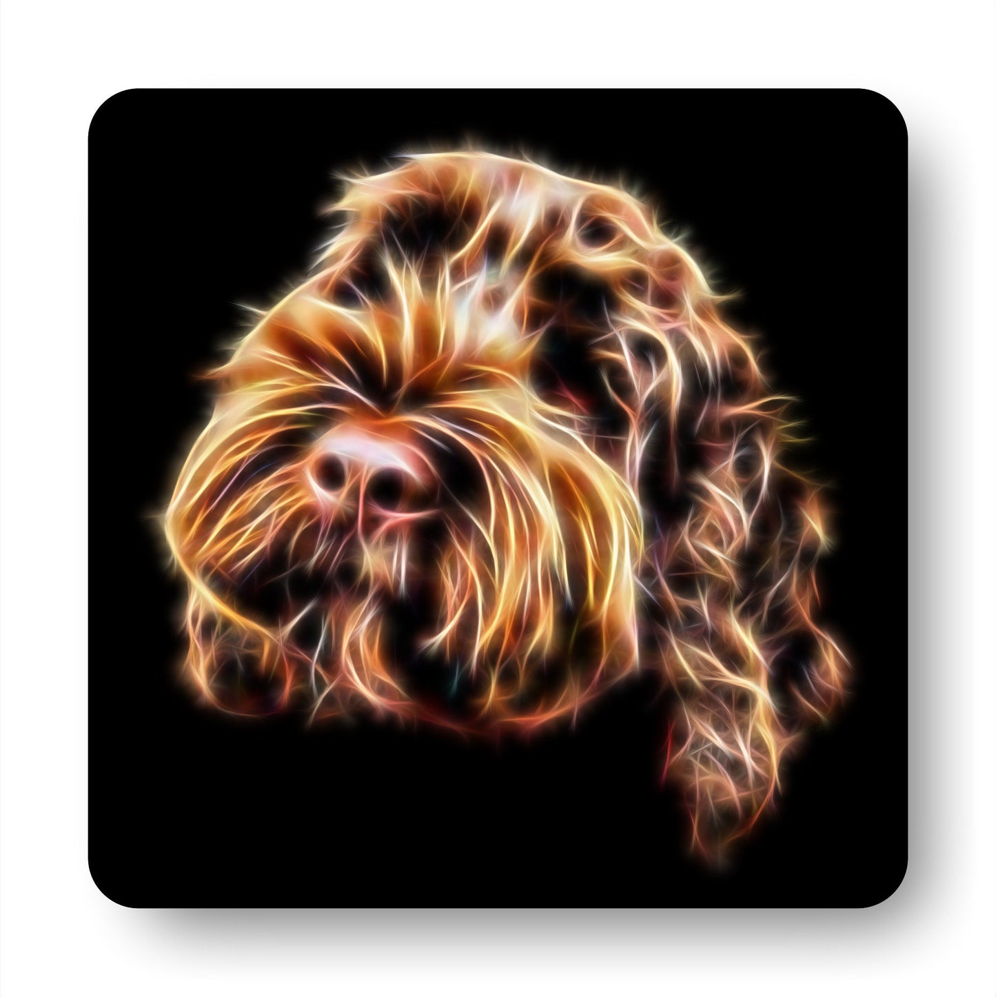 Chocolate Brown Cockapoo Coasters, Set of 2, with Stunning Fractal Art Design.