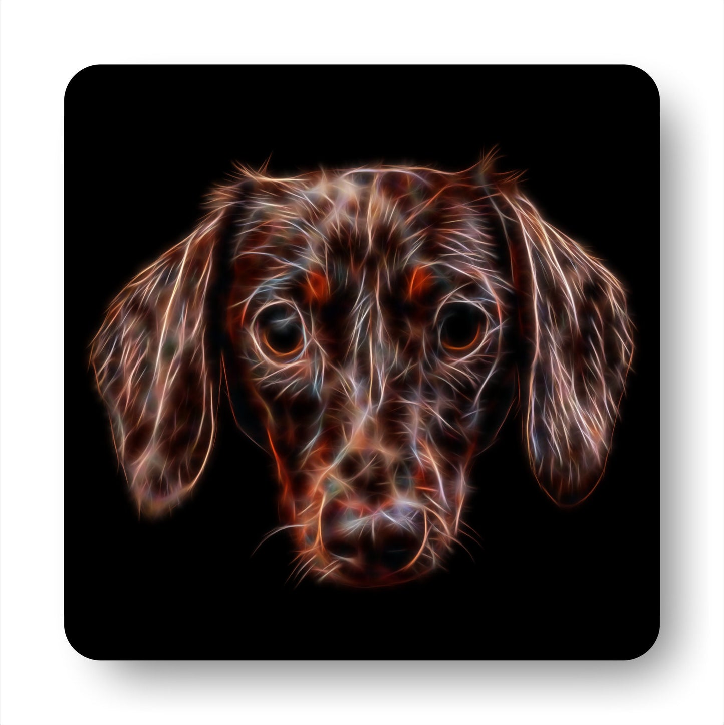 Chocolate Brown Dachshund Coasters, Set of 2, with Stunning Fractal Art Design