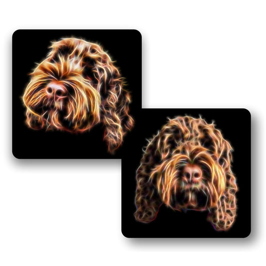 Chocolate Brown Cockapoo Coasters, Set of 2, with Stunning Fractal Art Design.