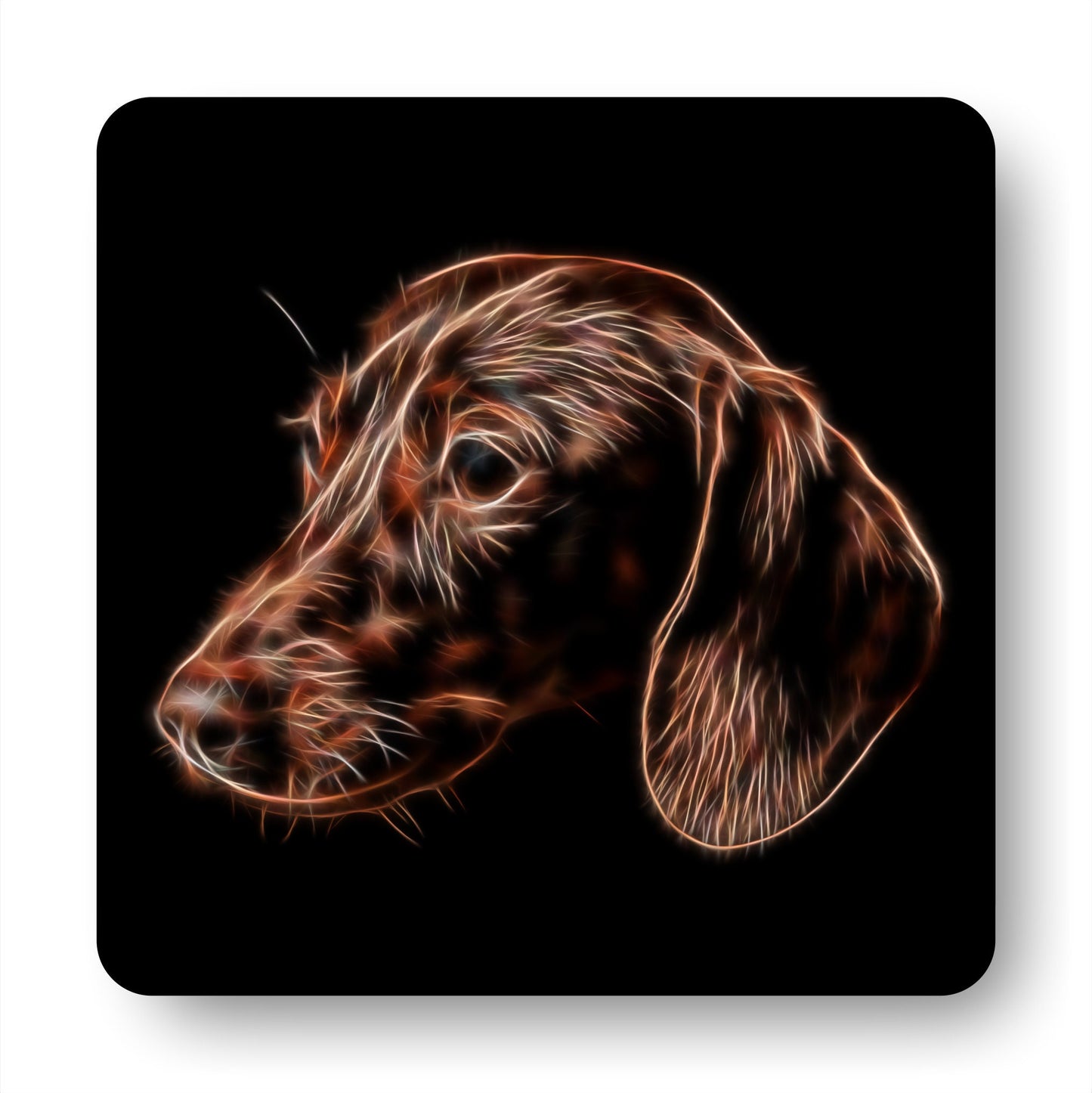 Chocolate Brown Dachshund Coasters, Set of 2, with Stunning Fractal Art Design