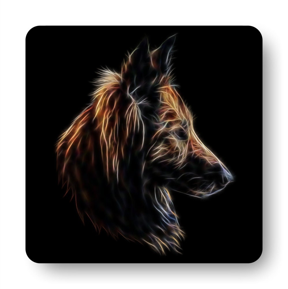 Belgian Shepherd, Belgian Tervuren Coasters, Set of 2, with Stunning Fractal Art Design.