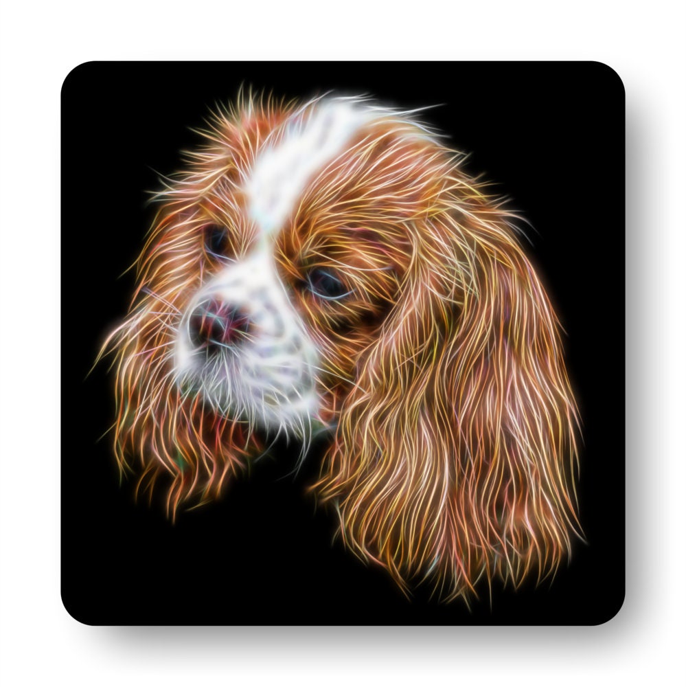 Blenheim King Charles Spaniel Coasters, Set of 2, with Fractal Art Design