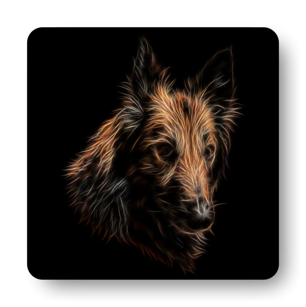 Belgian Shepherd, Belgian Tervuren Coasters, Set of 2, with Stunning Fractal Art Design.