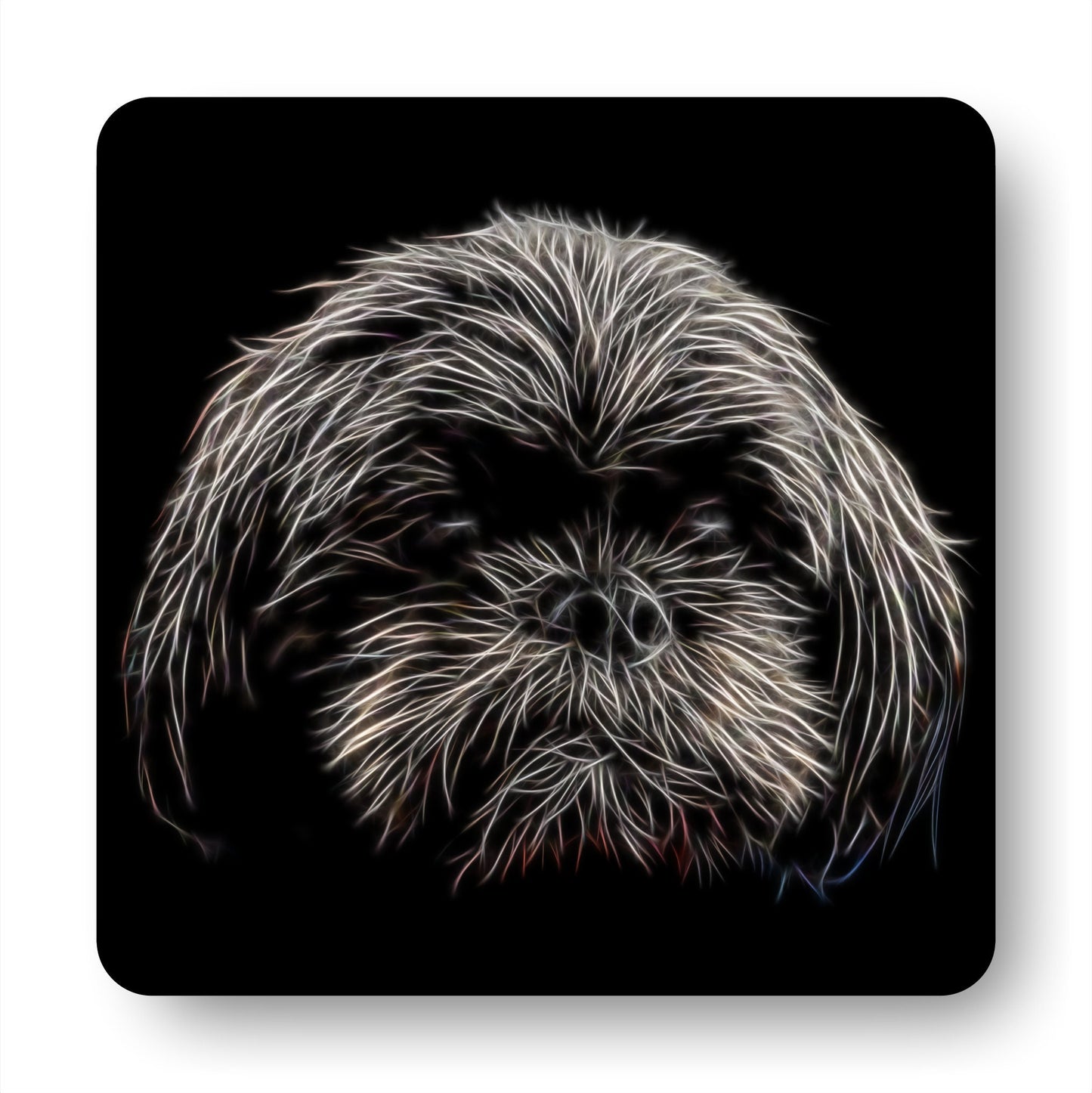 Black Shih Tzu Coasters with Fractal Art Design. Perfect Shih Tzu Owner Gift.