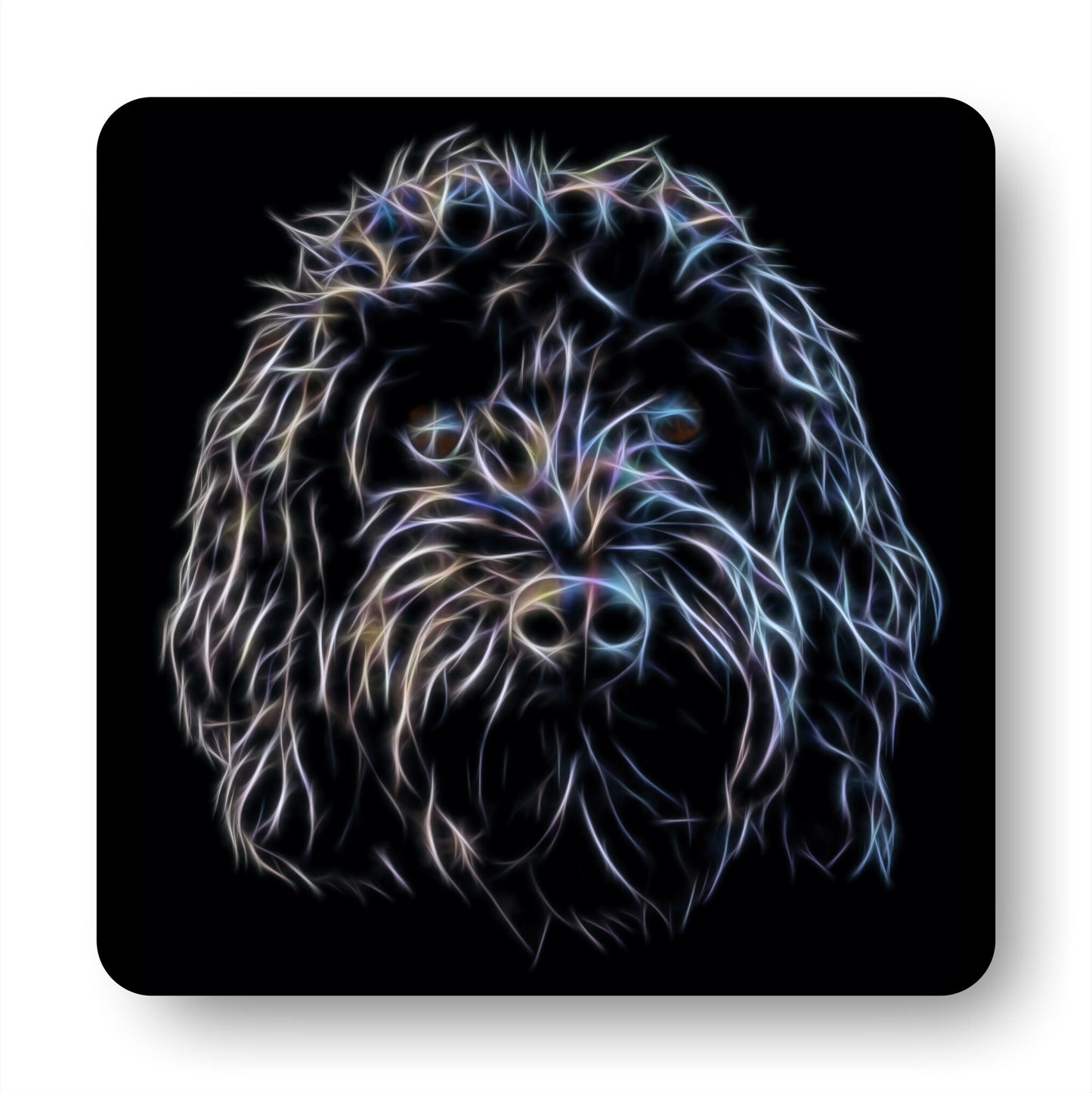 Black Cockapoo Coasters, Set of 4, with Stunning Fractal Art Design.